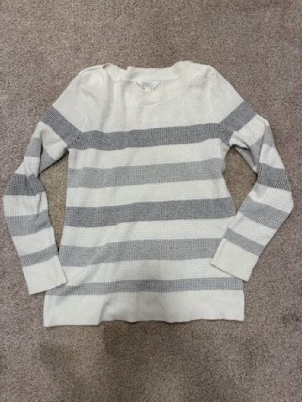 Market & Spruce Ivory Gray Striped Waffle Knit Sweater Size L